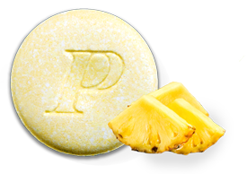 Un comprimido reductor de ácido masticable Pepcid Complete® con sabor a piña.
