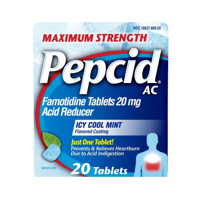 Maximum Strength Pepcid AC in Icy Cool Mint Flavor 20 tablets