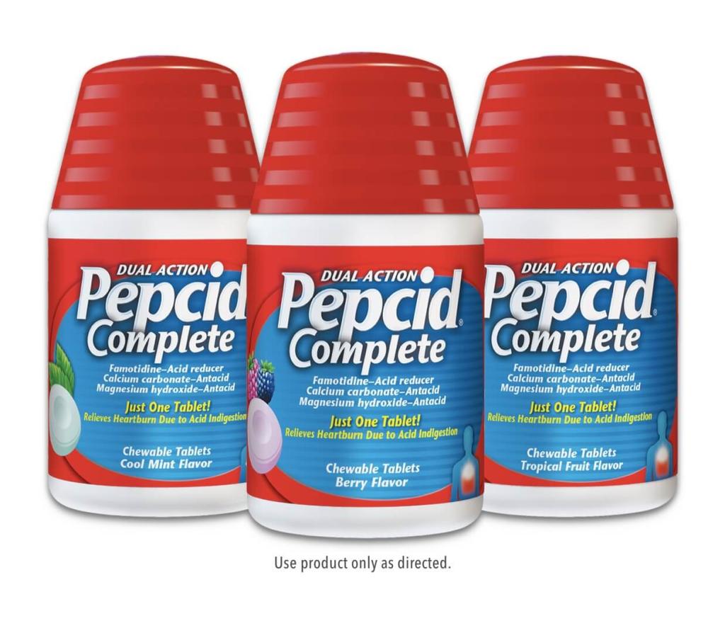 Dual Action Pepcid Complete Heartburn Relief Medicine with Famotidine in three different flavors