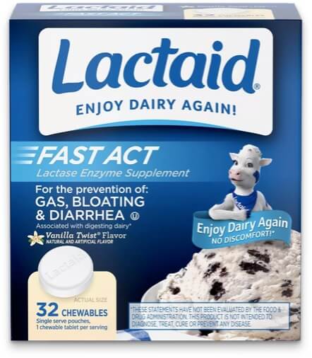 Lactaid Fast Act Chewable Supplement to reduce symptoms of Lactose Intolerance 